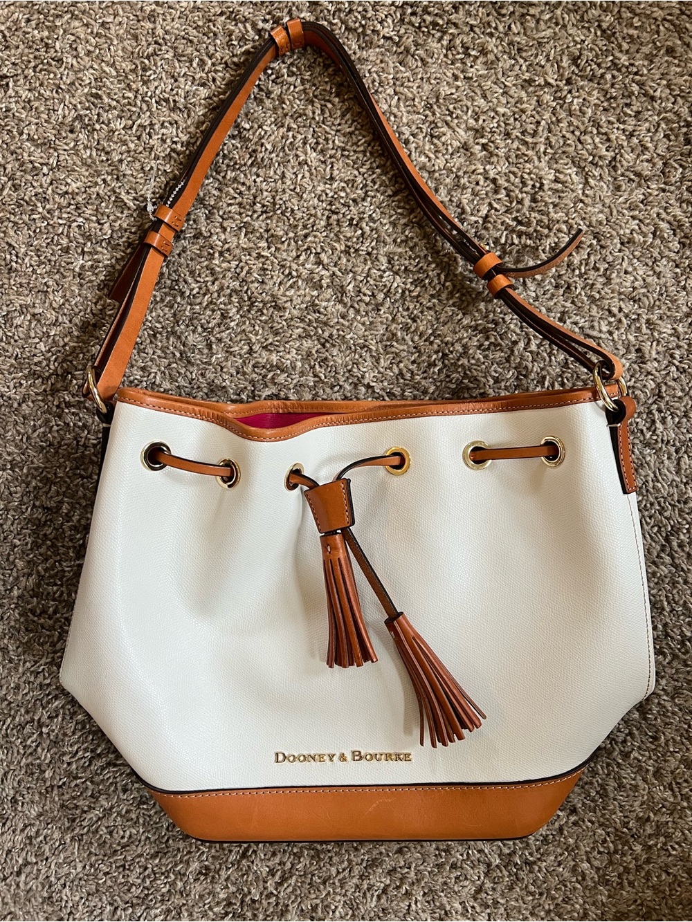 Dooney & Bourke White Leather Claremont Tasha Drawstring Shoulder Bag